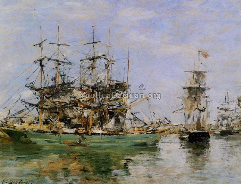 A Three Masted Ship in Port - 尤金·布丹
